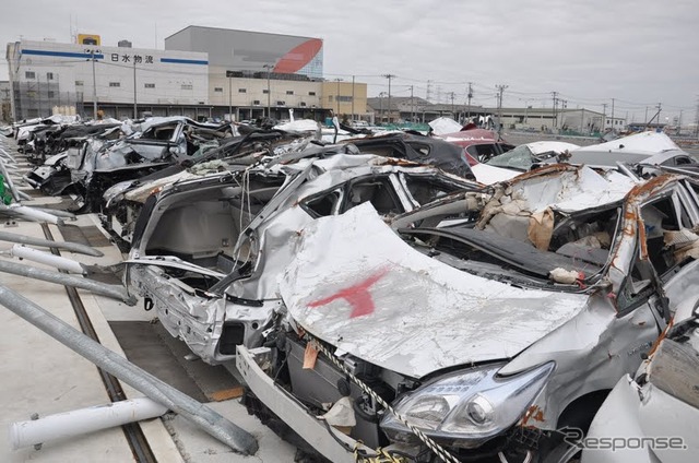 仙台新港のトヨタのモータープールにあった新車も多賀城市内まで流された