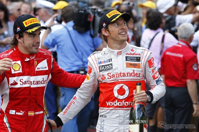 アロンソ（向かって左）とバトン（F1モナコGP）