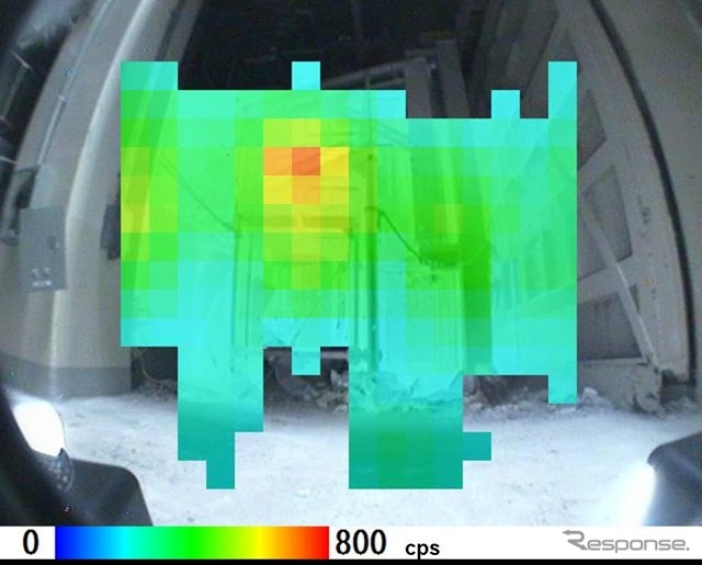 福島第一原子力発電所1号機建屋内、大物搬入口付近、γカメラ（福島第一原子力発電所、5月20日撮影）