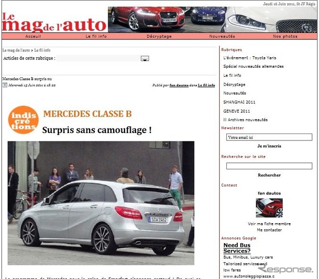 次期Bクラスのスクープ写真を掲載したフランスの『Le mag de l’auto』