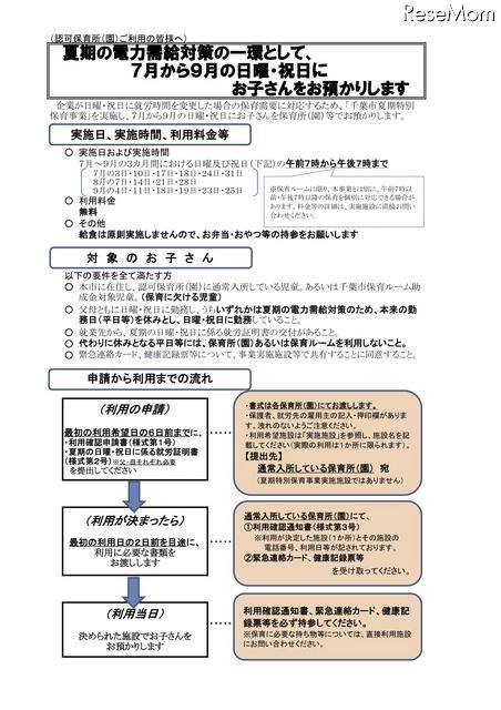 休日保育 千葉市　実施要項