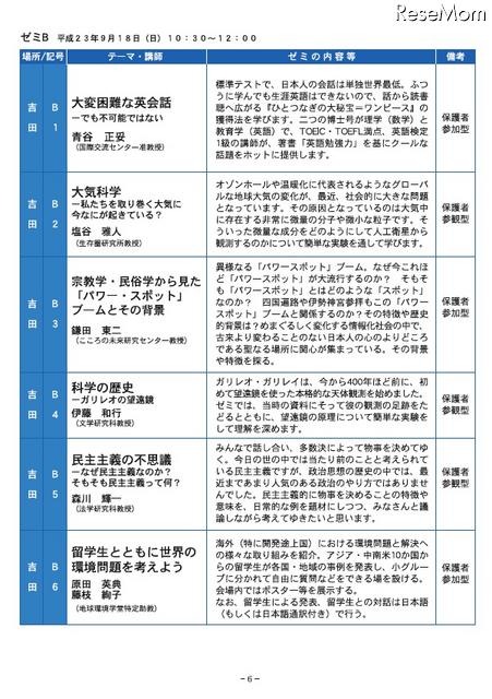 中学生向けの大学の授業「京都大学ジュニアキャンパス2011」9/17・18 中学生向けゼミ