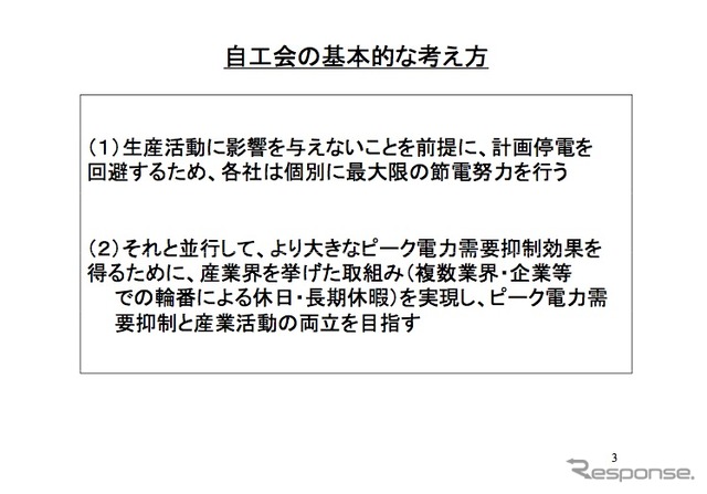自動車工業会による「夏期電力需要抑制に向けた輪番休日・夏期休暇シフトの提案」