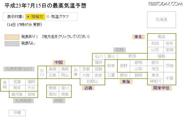 15日の最高気温予想 15日の最高気温予想
