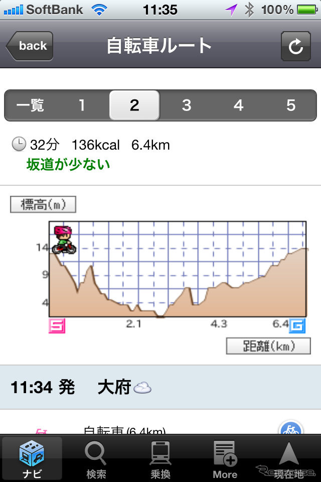 従来からあるNAVITIMEでは2010年9月に自転車ルート検索が追加された。インターフェースは違うが機能は自転車NAVITIMEとほぼ同じだ。