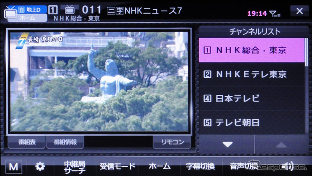 地デジの自動12セグ/ワンセグ受信モード。画面にタッチすると全画面表示に切り替わる。データ放送には非対応