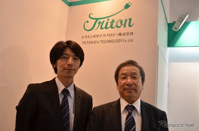 トリトンEVテクノロジー株式会社のEV研究所（岐阜）所長の渡部嘉文氏（右）と青山周平氏（左）