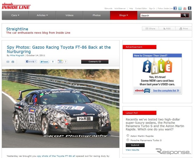米『INSIDE LINE』が掲載したトヨタFT-86のレース仕様車
