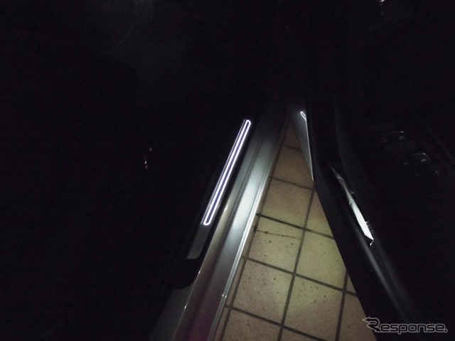 夜間の乗降を助けるサイドシルの照明。ドアアウターハンドルにも足元を照らす照明がある。