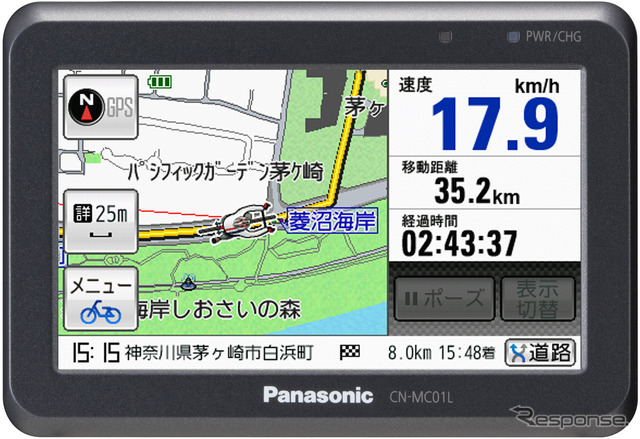画面サイズは自転車用としては大きめの4.3型
