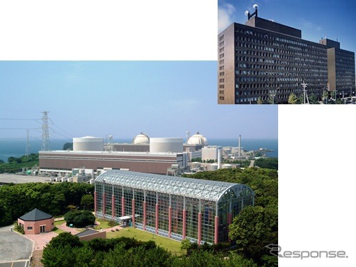 玄海原発(左下)と九電本社