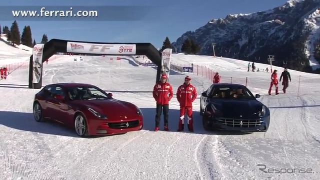 フェラーリFFで雪上スラローム対決を行ったアロンソ選手とマッサ選手(動画キャプチャー)