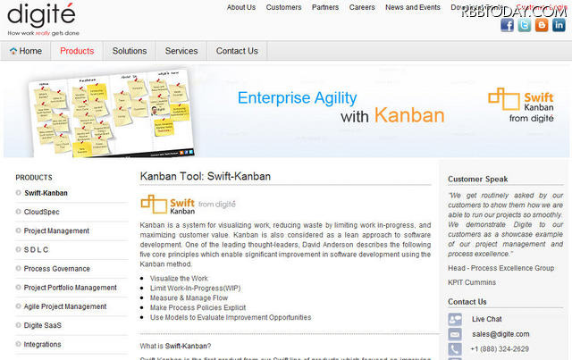 Swift-Kanbanについて説明するDigiteのウェブサイトのページ