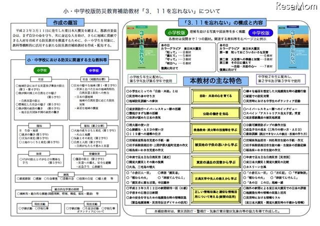 小・中学校版防災教育補助教材「3.11を忘れない」について