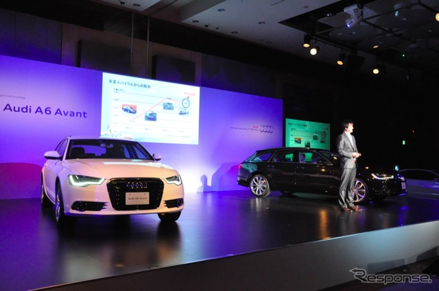 アウディ A6アバント 日本発表会でプレゼンテーションを行なうアウディジャパン営業オペレーション本部長、マティアス・シェパース氏