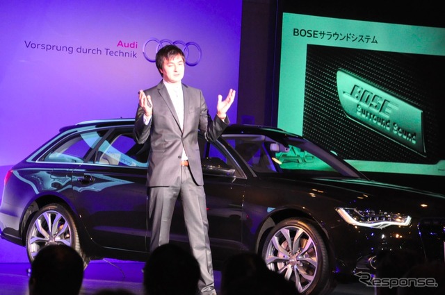 アウディ A6アバント 日本発表会でプレゼンテーションを行なうアウディジャパン営業オペレーション本部長、マティアス・シェパース氏