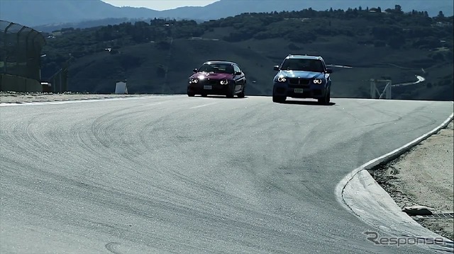 米国ラグナセカ・サーキットで対決するBMW M3とX5M(動画キャプチャー)