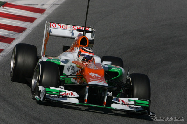 F1バルセロナテスト2日目、1分22秒608のトップタイムで終えたのはフォースインディアのニコ・ヒュルケンベルグ