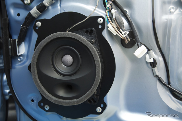 SonicPLUSは異種素材2ピース構造の採用により車外への音漏れやドアパネルなどの共振を防ぐことで高音質を実現する交換スピーカーだ