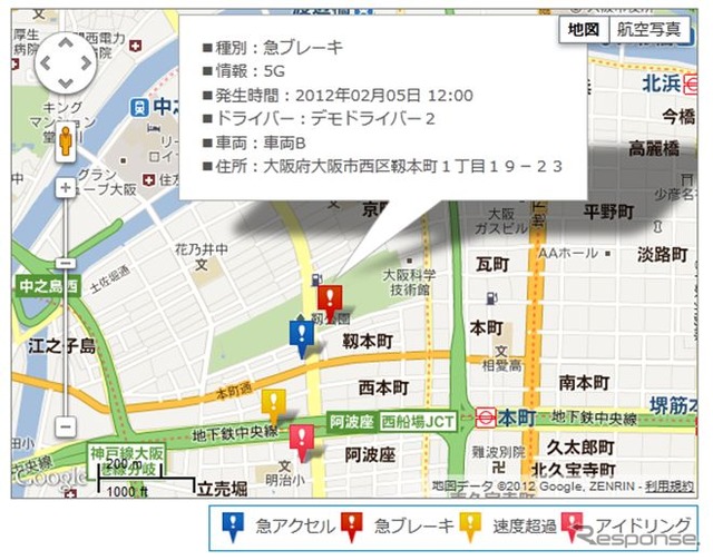 危険運転箇所の表示例