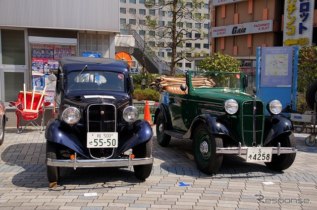 東京・品川に集結したダットサンなどの旧車45台。午後には街をパレード走行した。