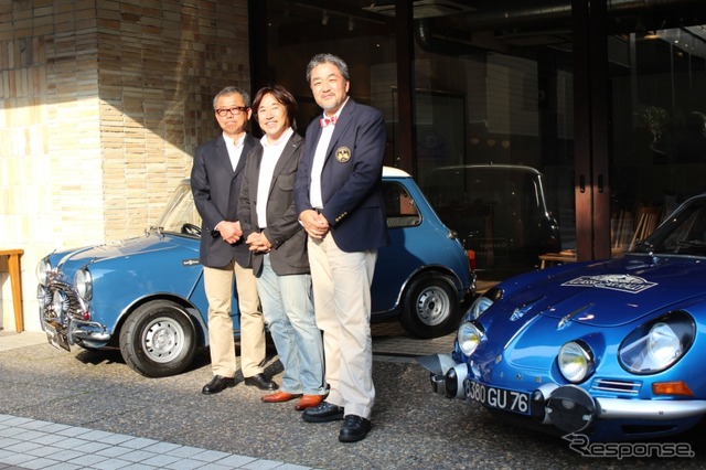 アルペン・クラシックカー・ラリー2012　大会会長の新井敏弘氏（中央）と入川ひでと氏（右）