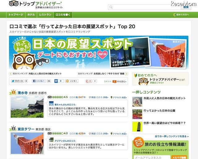 行ってよかった日本の展望スポット トップ20