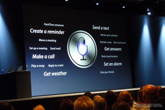 アップルの開発者向けイベントWWDC 2012(Apple World Wide Developpers Conference 2012)の基調講演、iOS 6のプレゼンテーションの様子。