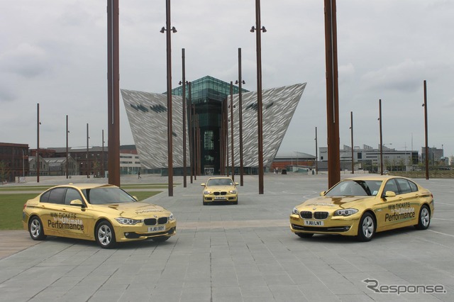 ロンドンオリンピックに協賛するBMWが英国でキャラバン中の3台のゴールドBMW