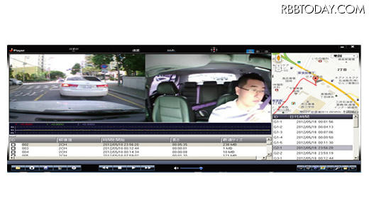 専用ビューアーソフトで車内/車外の撮影映像を再生しつつGoogleマップで走行ルートを確認するイメージ