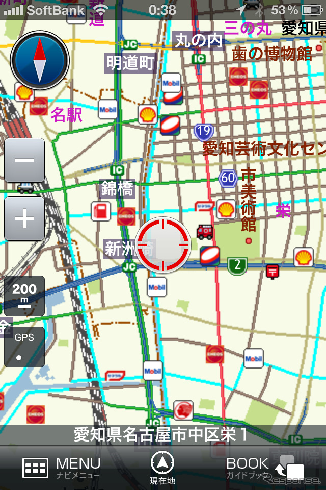 水色で表示されている道が、「ぬけみち」。渋滞情報の表示はできなくても、このように渋滞を回避できる方法が搭載されている。