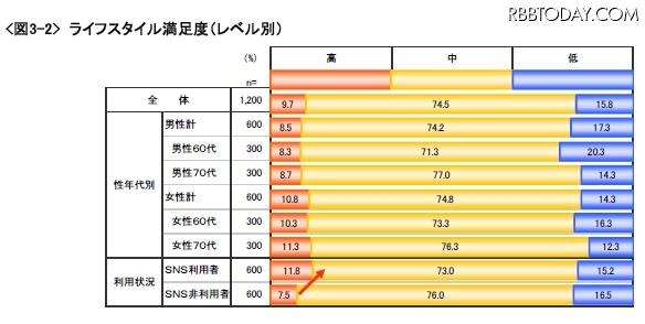 ライフスタイル満足度（レベル、プロフィール別）