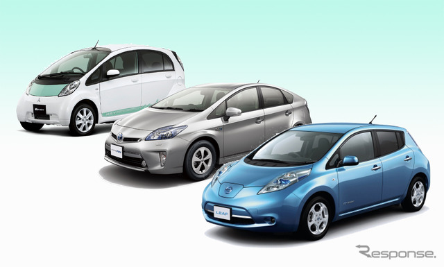 三菱・i-MiEV、トヨタ・プリウスPHV、日産・リーフ