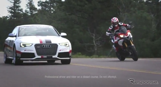 パイクスピークを駆け上がるアウディRS5とドゥカティ マルチストラーダ1200S