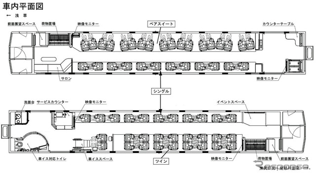 634(むさし)型の車内平面図
