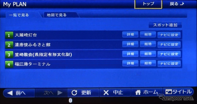 事前にネット上で設定した「My PLAN」。現地に着いてから検索をしなくても簡単に目的地が設定する