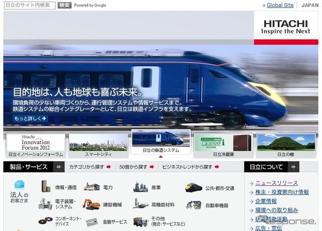 日立製作所ホームページトップ画像キャプチャ