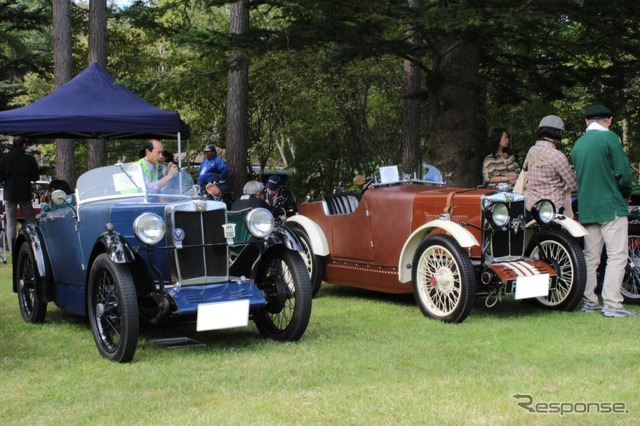 第28回MG DAY開催 MG・M-Type Midget(左)とM-Type 12/12rep.(右)どちらも1930年式