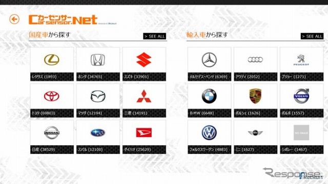 カーセンサー、Windows8対応公式アプリ