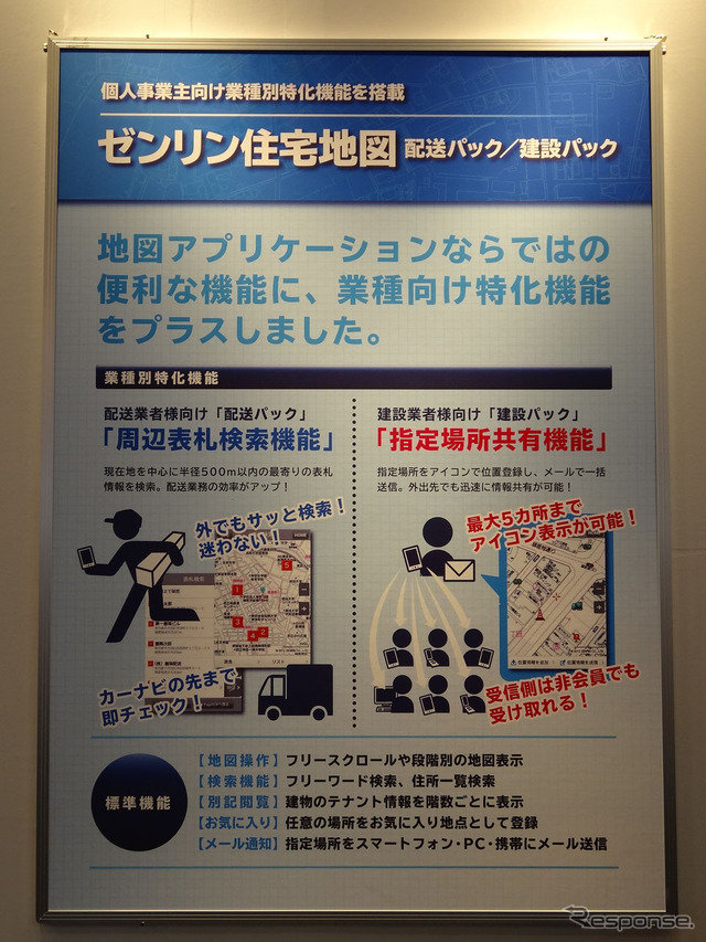 スマホ版住宅地図「配送パック」「建設パック」を説明したパネル