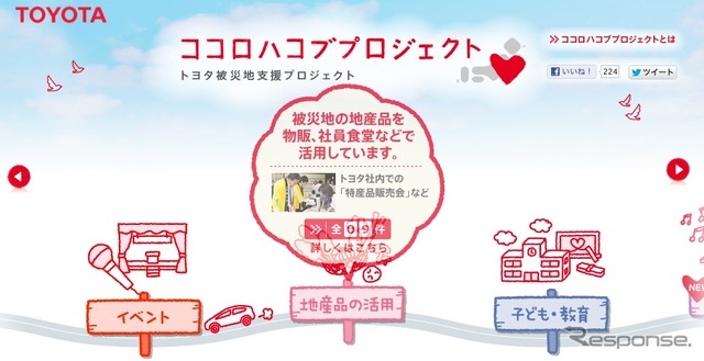 トヨタ自動車、ココロハコブプロジェクトのホームページ