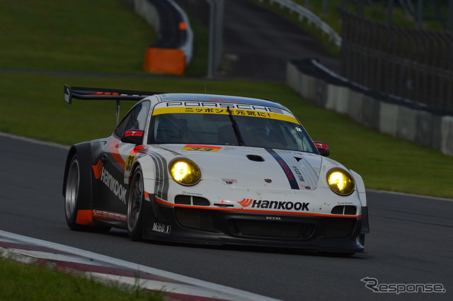 JAF GPのGT300決勝第1レースを勝った、ハンコック・ポルシェ(写真はシリーズ戦)。