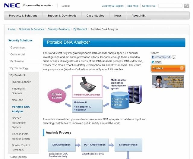 DNA解析装置に関する解説ページ（米NECサイト）