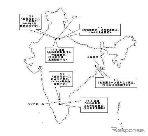 東海ゴム・インド拠点網