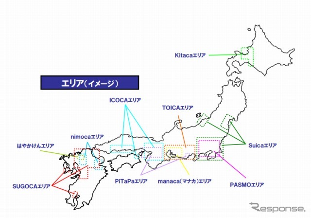 交通系ＩＣカードの全国相互利用サービス・エリアイメージ