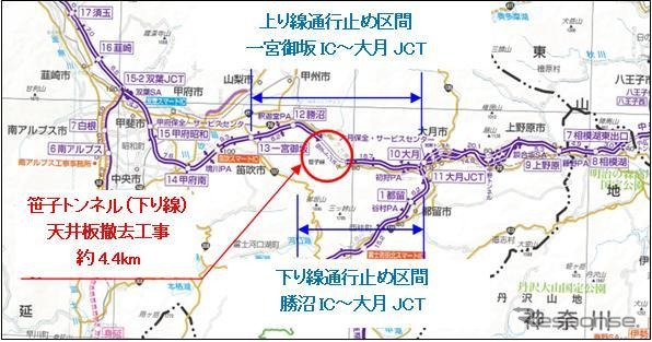 【笹子トンネル事故】29日開通へ…下り線の対面通行で