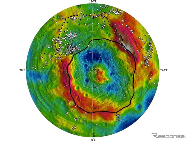 ベスタ小惑星の暗い物質の分布図
