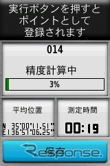 「平均位置測定」機能を使用。時間はかかるが非常に正確な測位をした上でポイントを登録することができる。