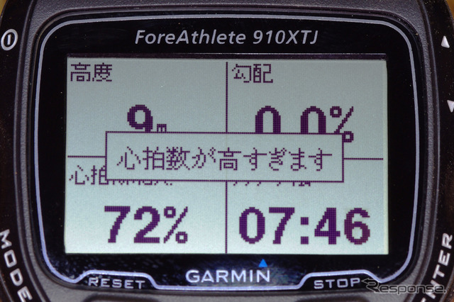 心拍アラートの表示。この表示とともにバイブやブザーも動作するので気づかないことはありえない。