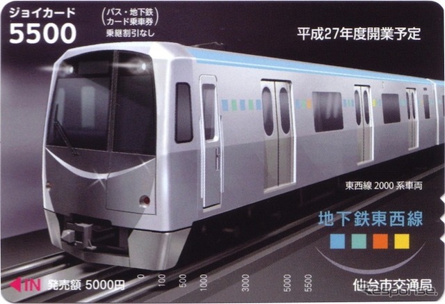 仙台市交通局、地下鉄東西線車両デザインのカード乗車券を限定発売